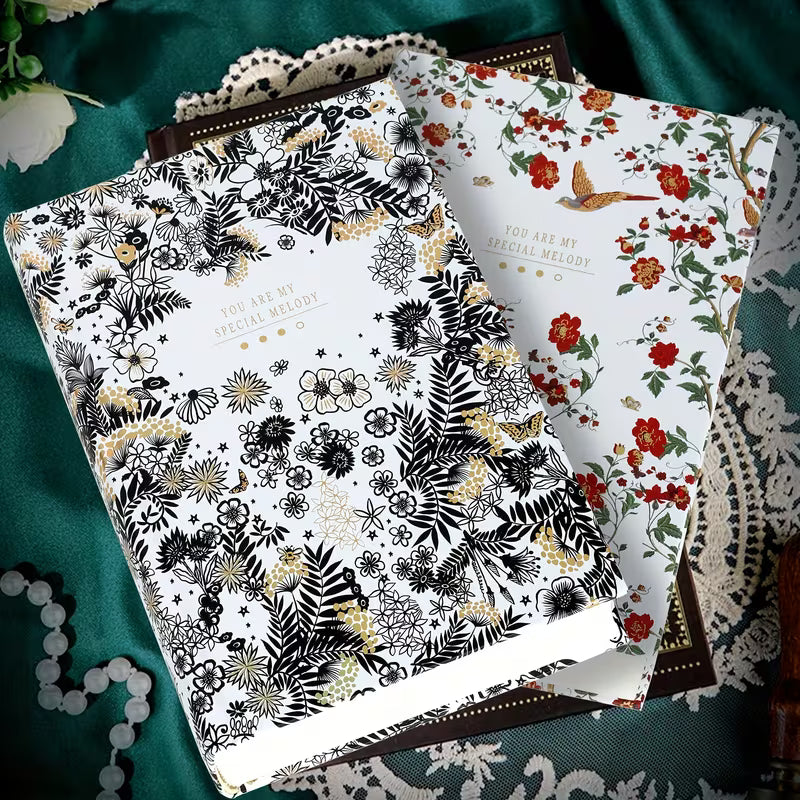 Vintage-kukkaisaiheinen kovakantinen luonnoskirja - 320 paksua sivua