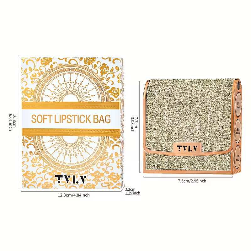 Samettinen huulipunasetti kultaisella ketjupussilla - matta, vedenpitävä, tarttumaton, pitkäkestoinen punaisena ja pinkkinä, sisältää 3 värivaihtoehtoa täydelliseen peittävyyteen, meikki herkälle iholle