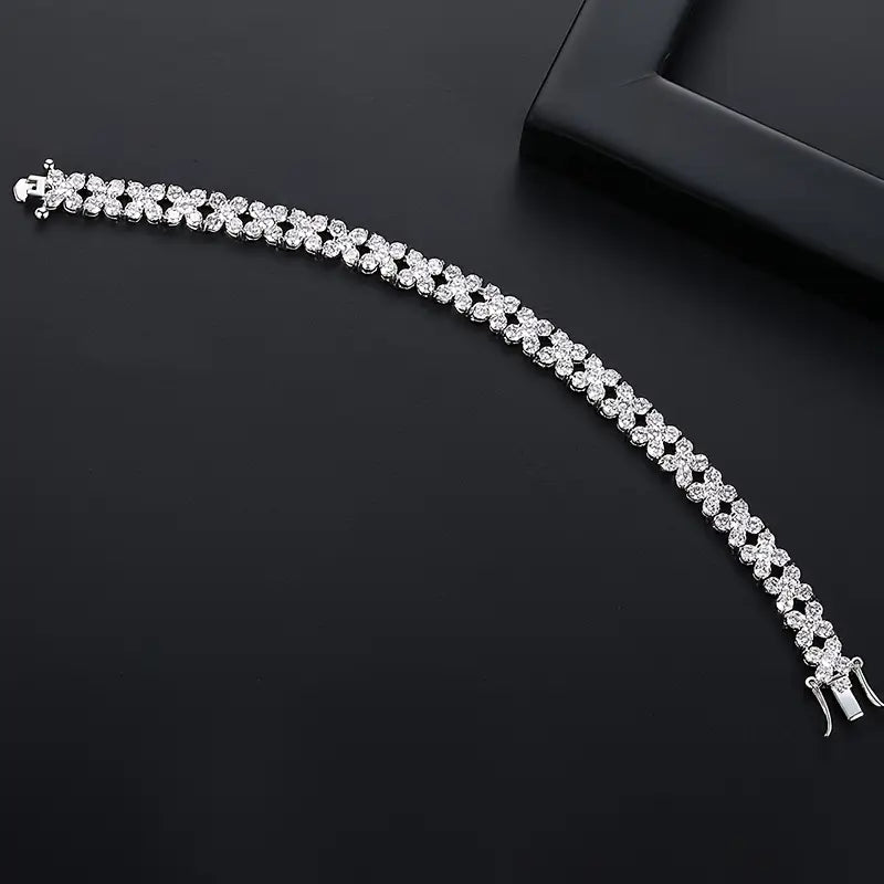 19cm Luxury Rhodium-Plated Copper Bracelet with Synthetic Cubic Zirconia