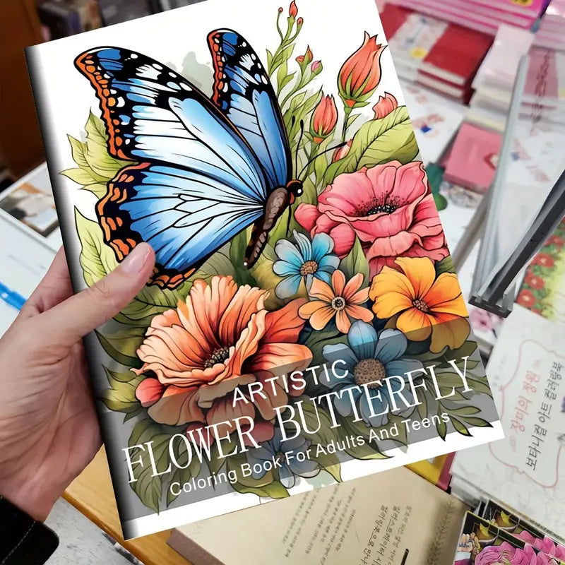 Artistic flower butterfly coloring book värityskirja