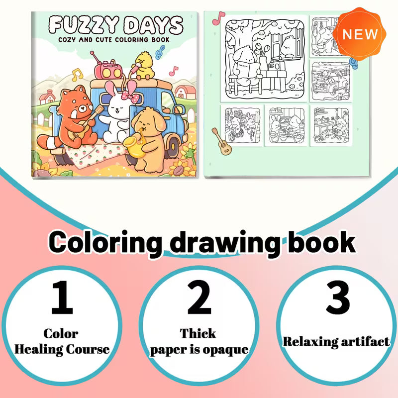 Fuzzy days coloring book värityskirja 46 pages