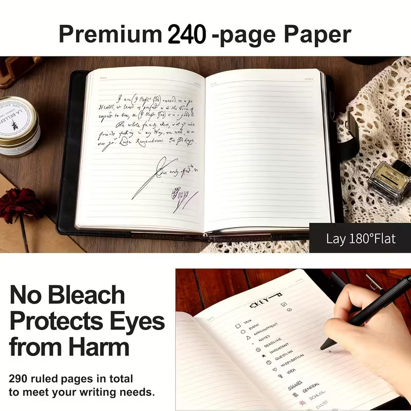 A5-kokoinen lukittava päiväkirja, uudelleentäytettävä, 240-sivuinen päiväkirja kynätelineellä