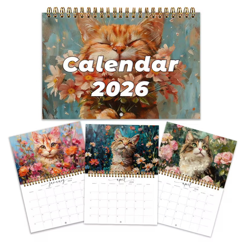 Kissateemainen 1-osainen kuukausikalenteri 2026 A5