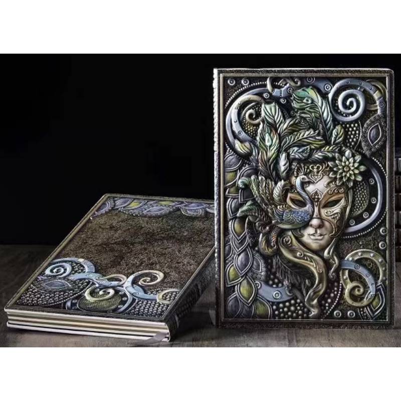 Riikinkukko- ja kukkakuvioinen kohokuvioitu päiväkirjamuistikirja - A5, vintage-tyyli