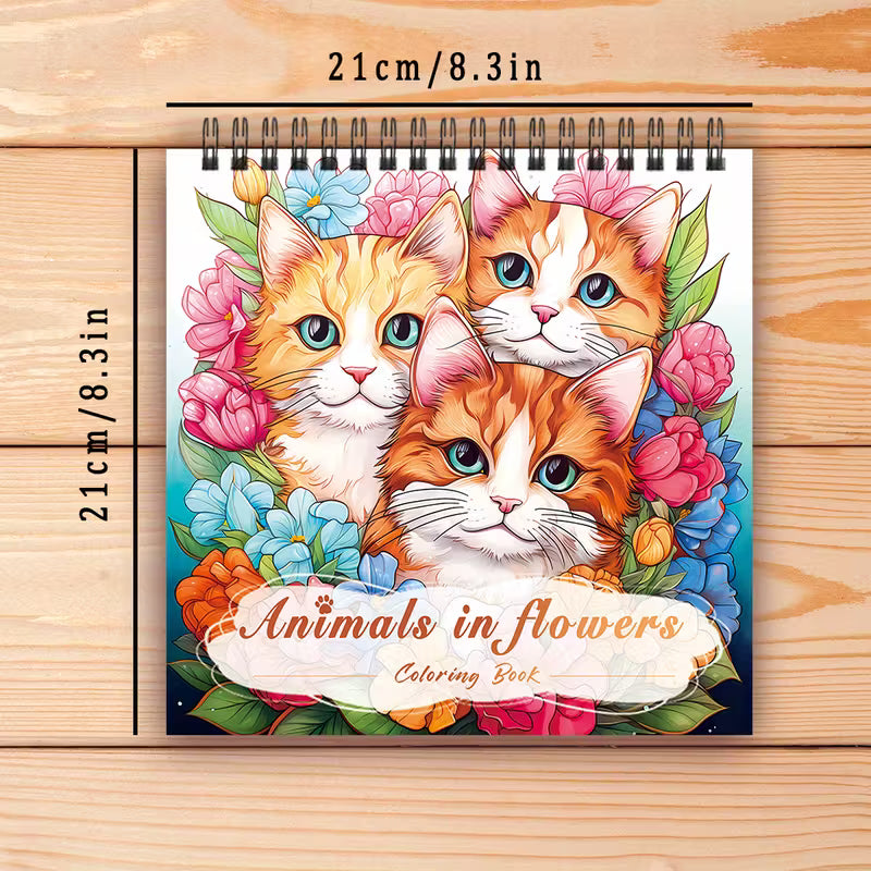 Animals in flowers coloring book värityskirja