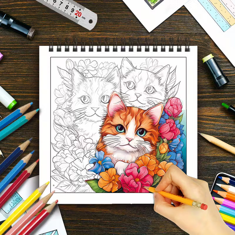 Animals in flowers coloring book värityskirja