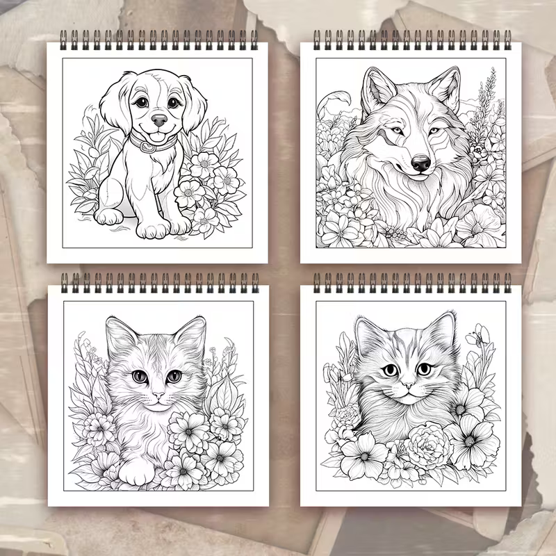 Animals in flowers coloring book värityskirja