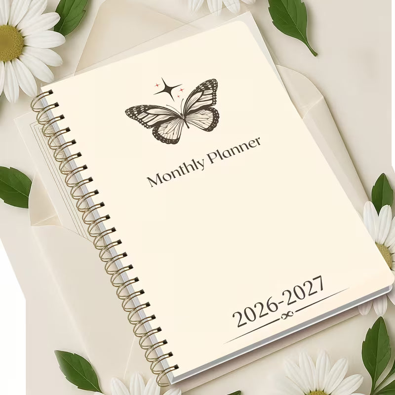 Minimalistinen perhoskuukauden suunnittelija vuodelle 2026–2027