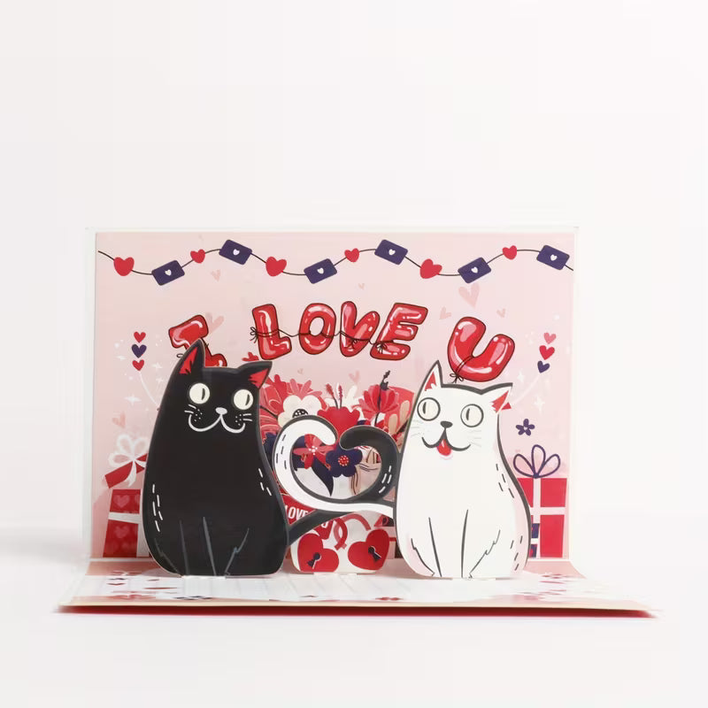 Mustavalkoinen kissa -ystävänpäiväkortti