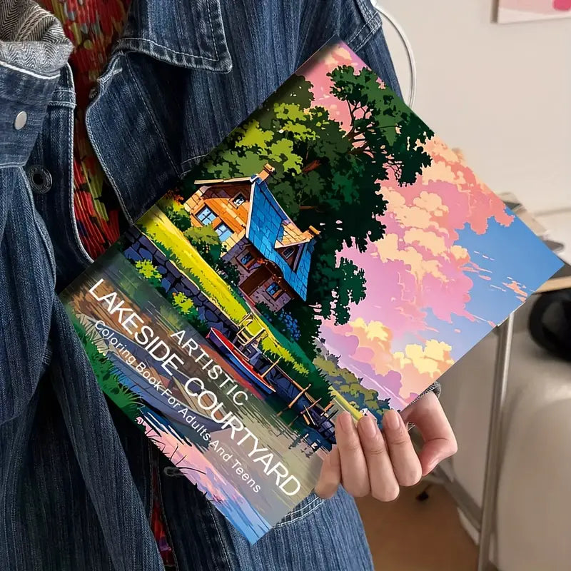 Artistic Lakeside Courtyard  coloring book värityskirja