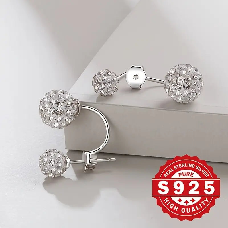 S925 Sterling-hopeasta valmistetut strassipallokorvakorut