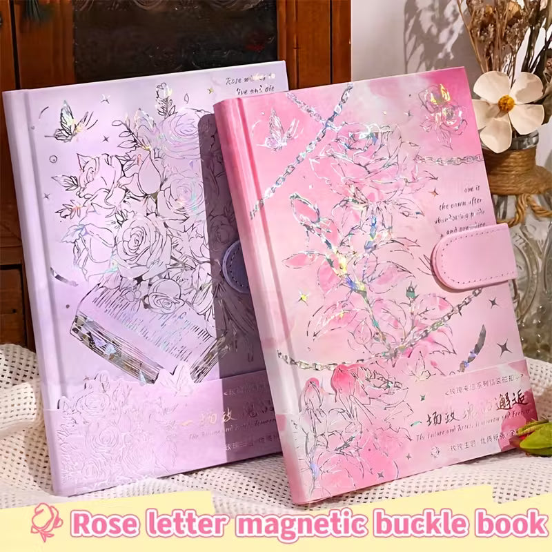 160-sivuinen vintage-kukkainen ruusukirjamuistikirja - 3D-kukkakangas kultaisilla yksityiskohdilla, korkealaatuinen kiiltävä paperi, magneettinen suljin