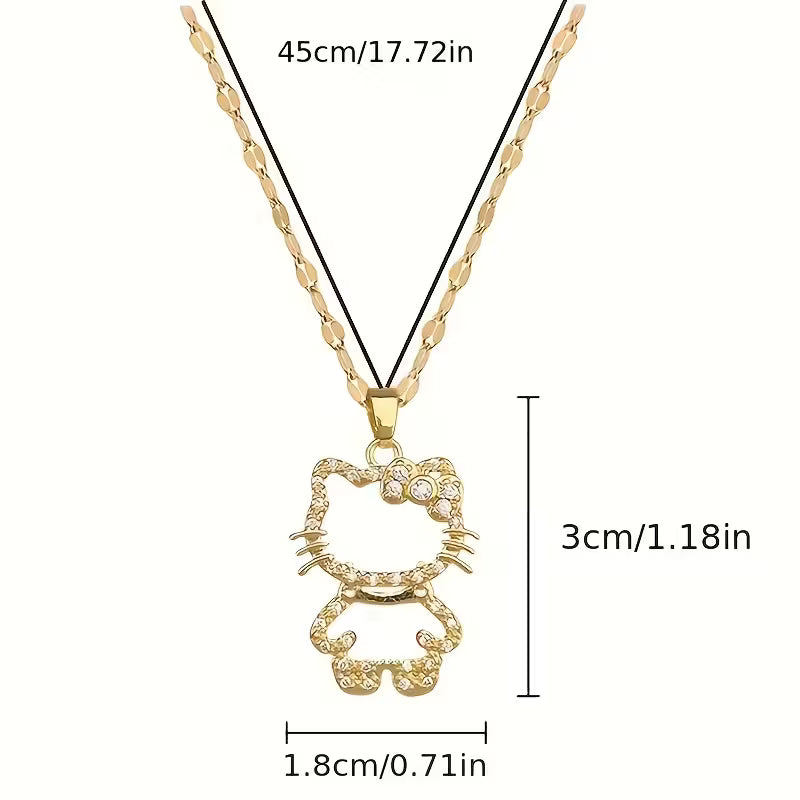 1kpl Hello Kitty -riipuskaulakoru - elegantti titaaniteräksinen lukkoketju kimaltelevilla kuutiollisilla zirkoniakruunuilla