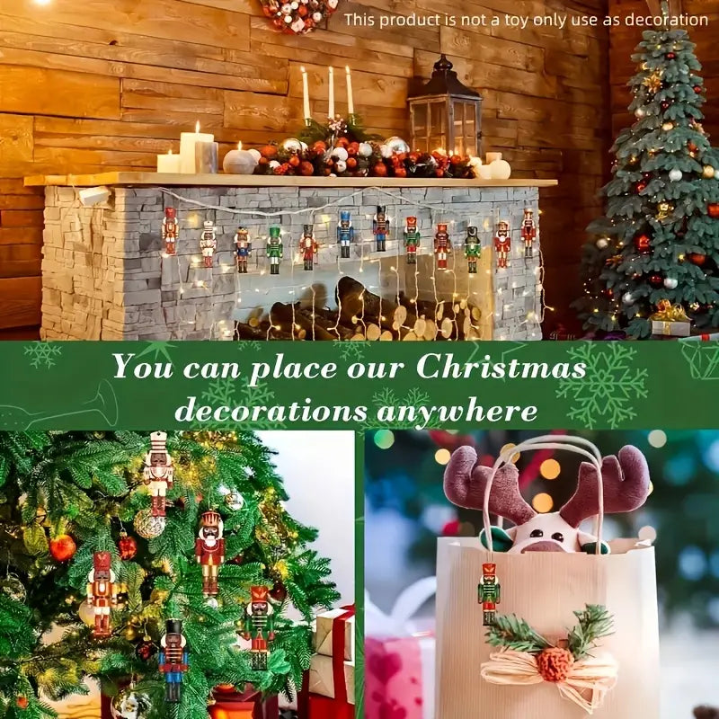 24 kpl puisia joulukoristeita, pähkinänsärkijä