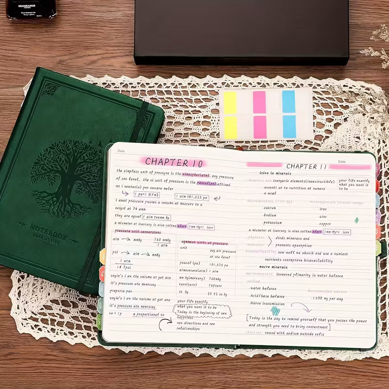 Vintage Tree of Life -keinonahkainen A5-päiväkirja - 320 viivoitettua sivua, elegantti kohokuvioitu kansi