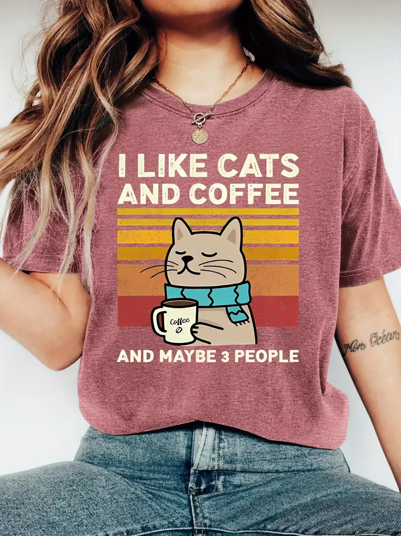 1kpl I Like Cats & Coffee" Graafinen T-paita XXL