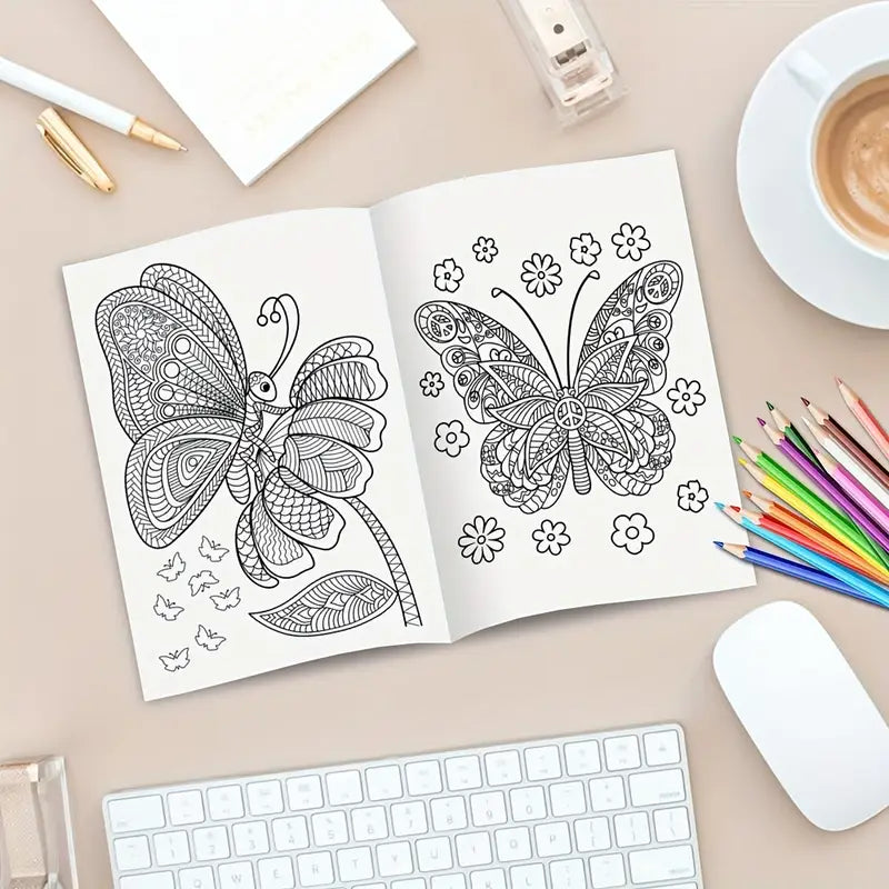 Artistic flower butterfly coloring book värityskirja