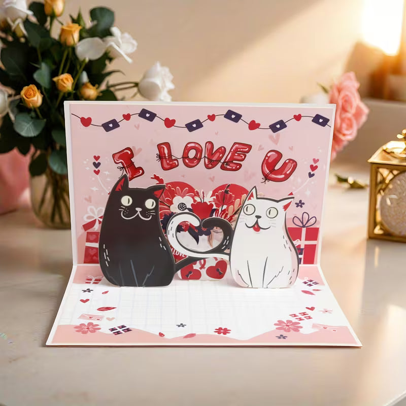 Mustavalkoinen kissa -ystävänpäiväkortti