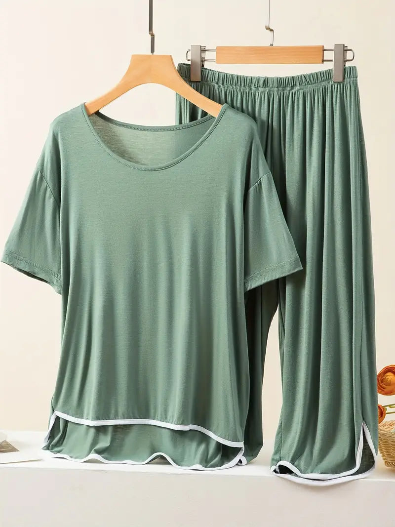 100 % puuvillaa Oliivinvihreä pyjama-setti