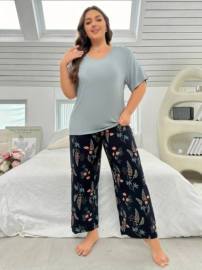 100 % puuvillaa Pyöreäkauluksinen lyhythihainen housupuku khakinsinisenä