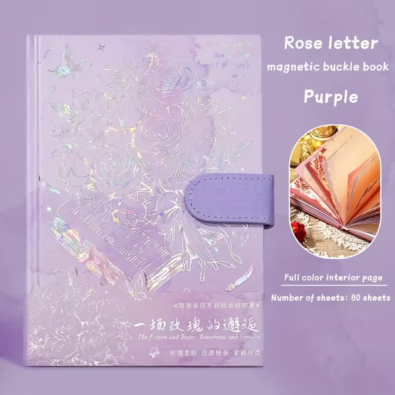 160-sivuinen vintage-kukkainen ruusukirjamuistikirja - 3D-kukkakangas kultaisilla yksityiskohdilla, korkealaatuinen kiiltävä paperi, magneettinen suljin