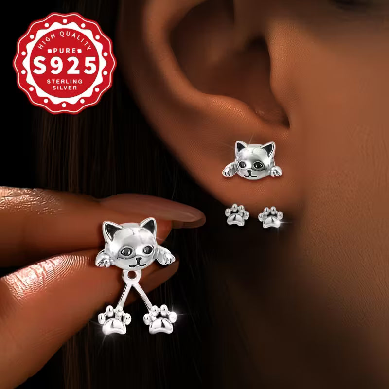 S925 pure Silver sterling Paw Earrings