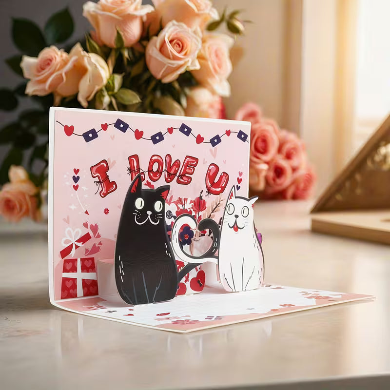 Mustavalkoinen kissa -ystävänpäiväkortti