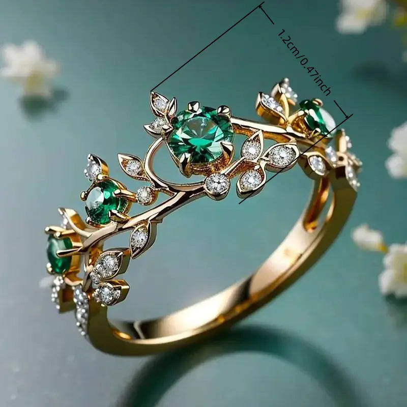 SIZE 10 Vihreä synteettinen jalokivisormus - KC kullattu