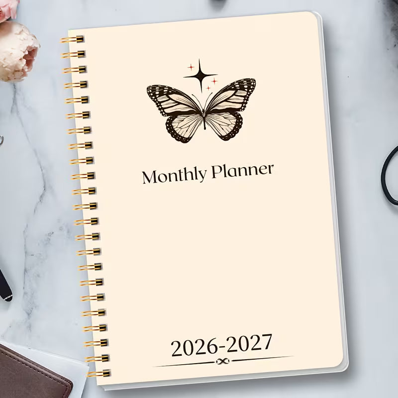 Minimalistinen perhoskuukauden suunnittelija vuodelle 2026–2027