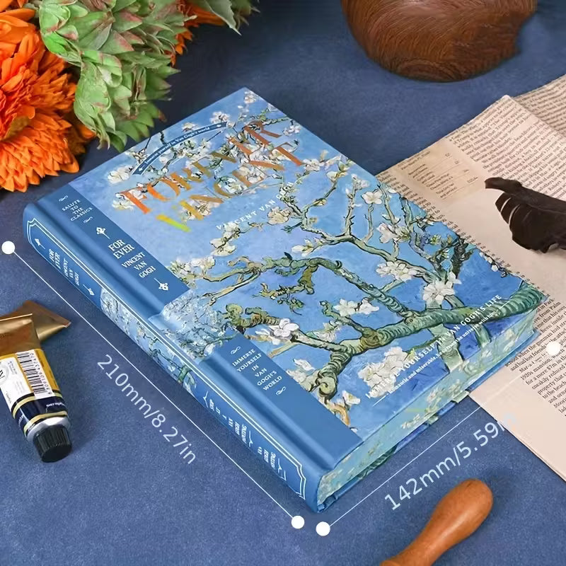 144 tyhjää sivua, paksu kovakantinen koristeellisilla reunoilla, vintage-taidetyyli, täydellinen kirjoittamiseen, piirtämiseen, lahjoittamiseen ja keräilyyn, päiväkirjavihko, taiteellinen kansisuunnittelu, kestävä kansi