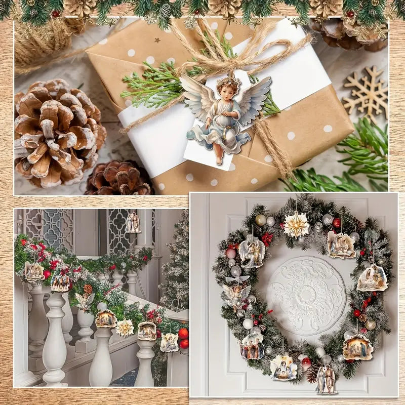 6-osainen puinen Jeesuksen syntymäaiheinen koristesetti