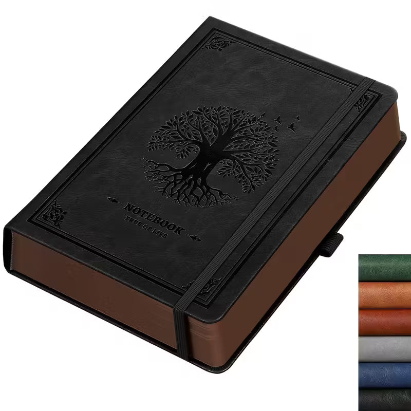 Vintage Tree of Life -keinonahkainen A5-päiväkirja - 320 viivoitettua sivua, elegantti kohokuvioitu kansi