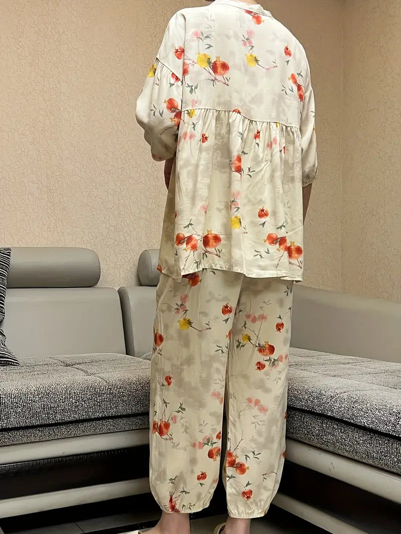 100 % puuvillaa Kuuma uusi kukkakuvioinen naisten yöpaitasetti