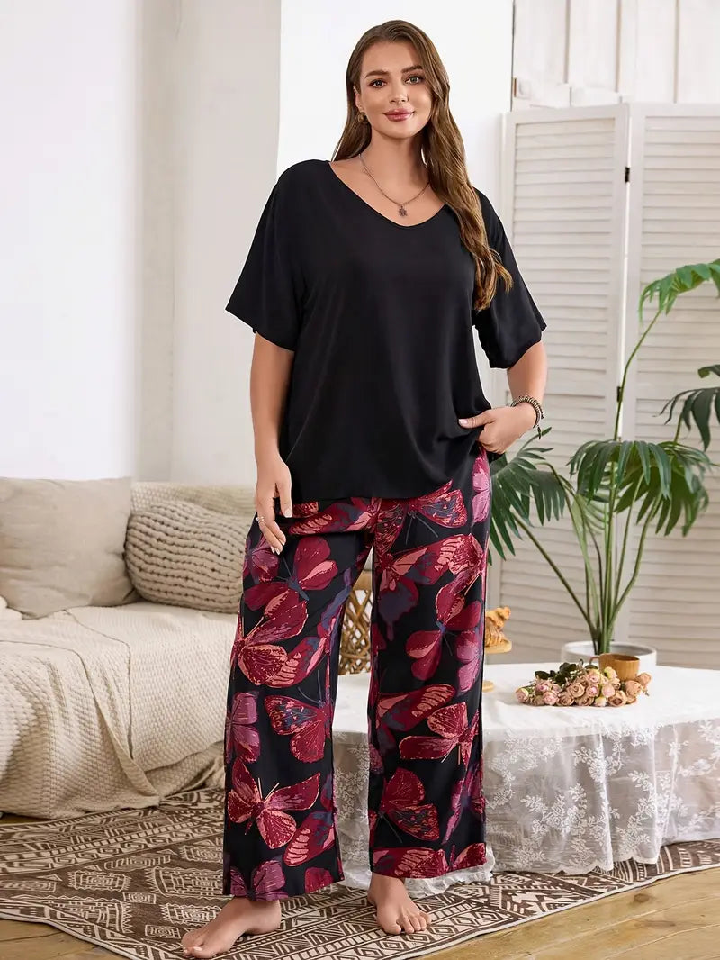 100 % puuvillaa Elegantti kukkakuvioinen pyjama-setti