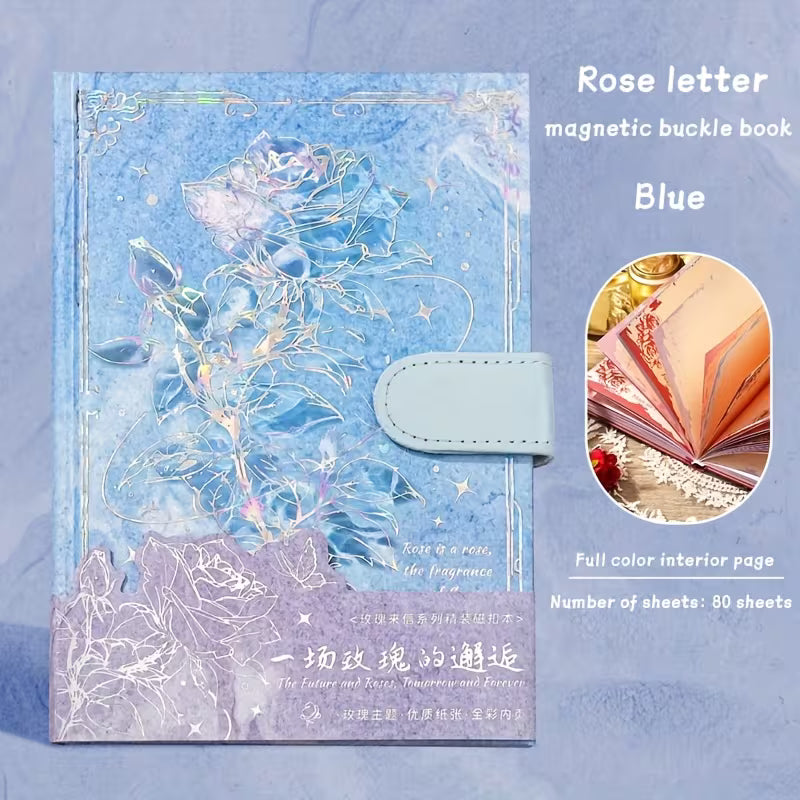 160-sivuinen vintage-kukkainen ruusukirjamuistikirja - 3D-kukkakangas kultaisilla yksityiskohdilla, korkealaatuinen kiiltävä paperi, magneettinen suljin