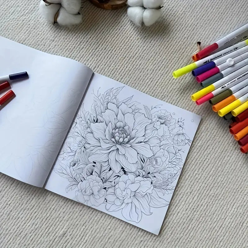 Relaxing flowers coloring book värityskirja