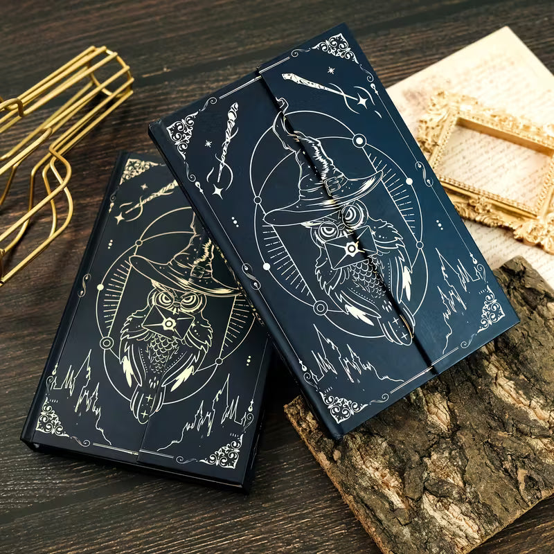 Velhopöllö-teemainen kovakantinen muistikirja magneettisuljennalla