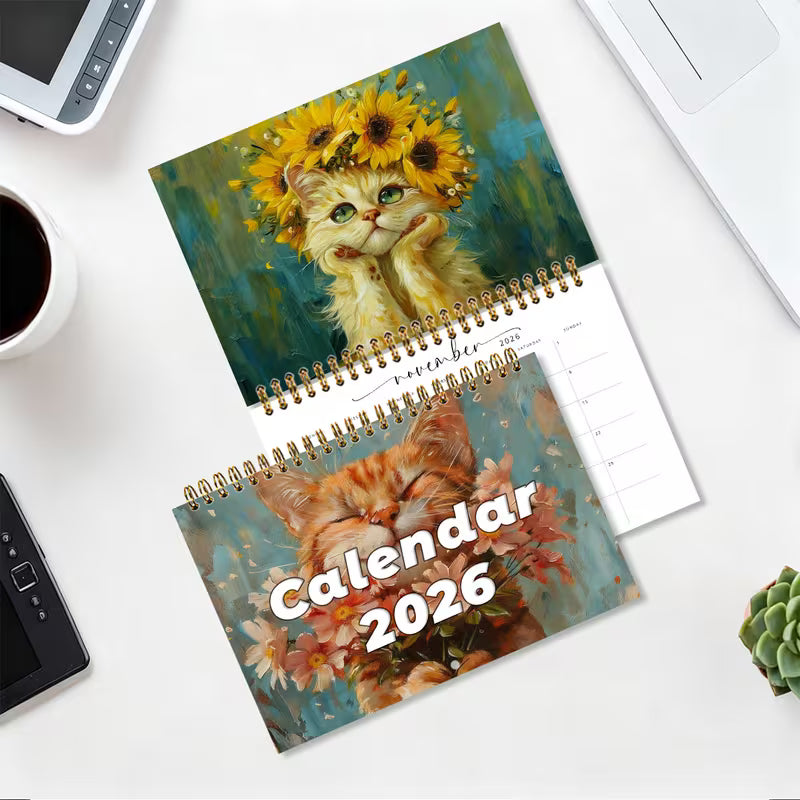 Kissateemainen 1-osainen kuukausikalenteri 2026 A5