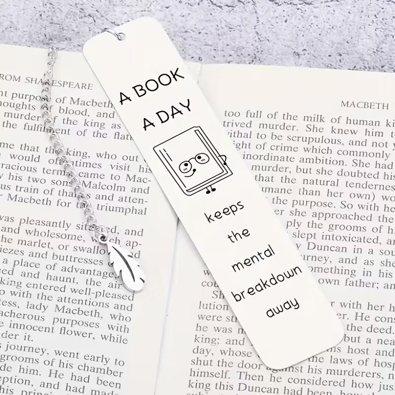 A book a day keeps the mental breakdown away-metallikirjanmerkki