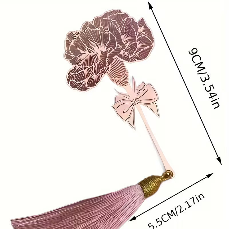 Metallinen ruusukullanvärinen neilikka-aiheinen kirjanmerkki