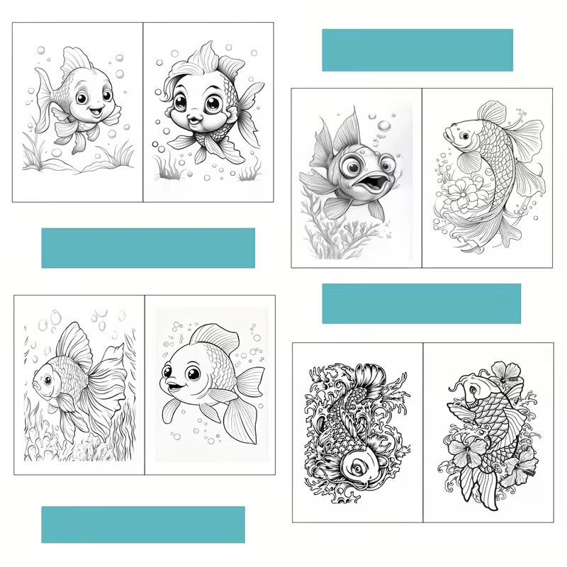 Artistic floral fish coloring book värityskirja