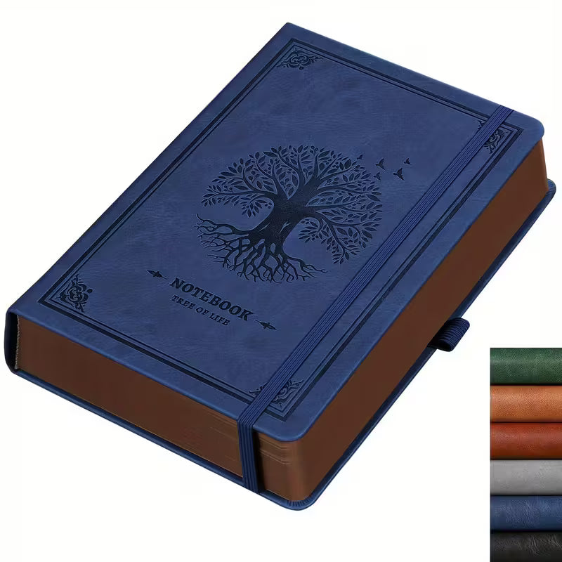 Vintage Tree of Life -keinonahkainen A5-päiväkirja - 320 viivoitettua sivua, elegantti kohokuvioitu kansi