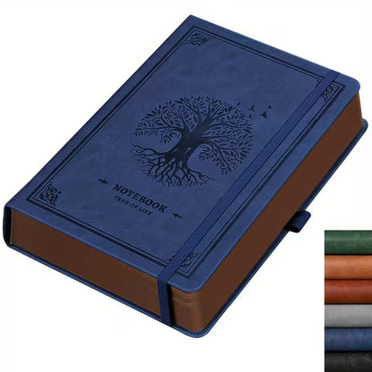 Vintage Tree of Life -keinonahkainen A5-päiväkirja - 320 viivoitettua sivua, elegantti kohokuvioitu kansi