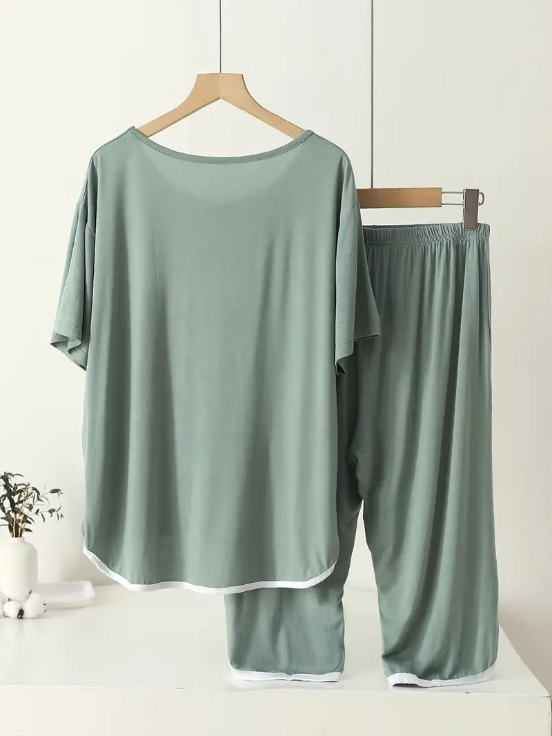 100 % puuvillaa Oliivinvihreä pyjama-setti