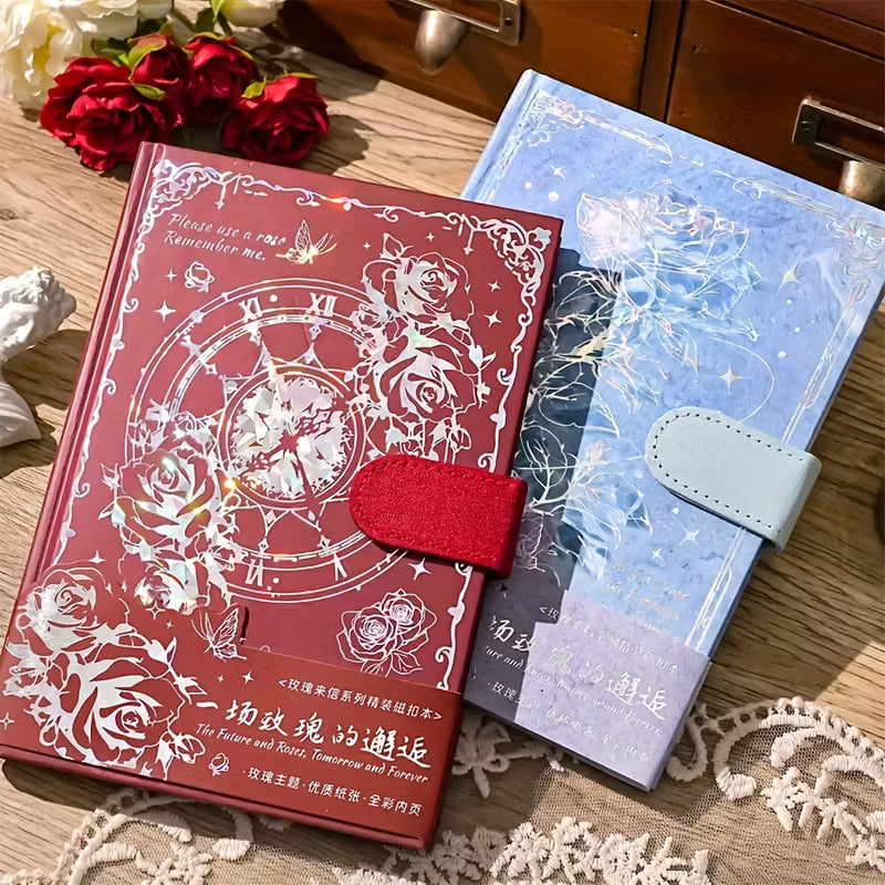 160-sivuinen vintage-kukkainen ruusukirjamuistikirja - 3D-kukkakangas kultaisilla yksityiskohdilla, korkealaatuinen kiiltävä paperi, magneettinen suljin