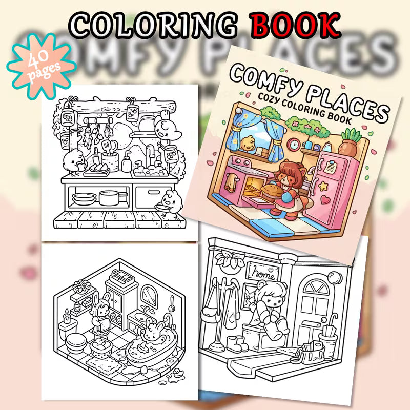 Comfy places coloring book värityskirja 40 pages