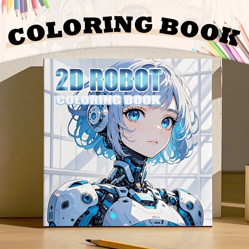 2D robot coloring book värityskirja