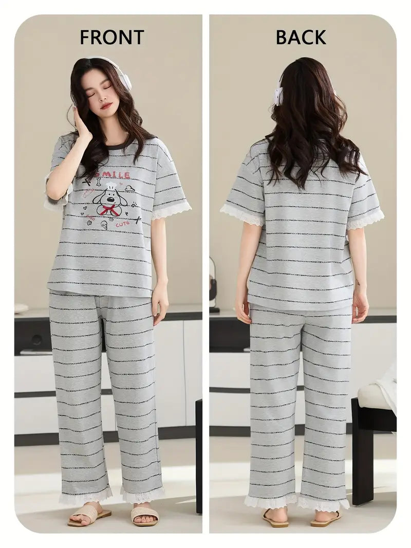 100 % puuvillaa Raidallinen täyspitkä pyjama