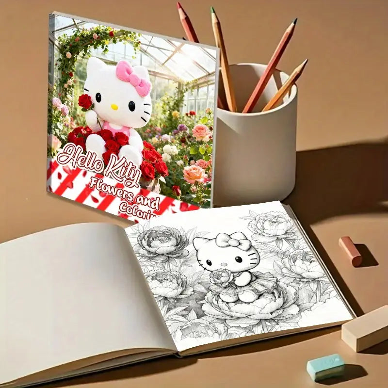 Hello Kitty And Flowers coloring book värityskirja