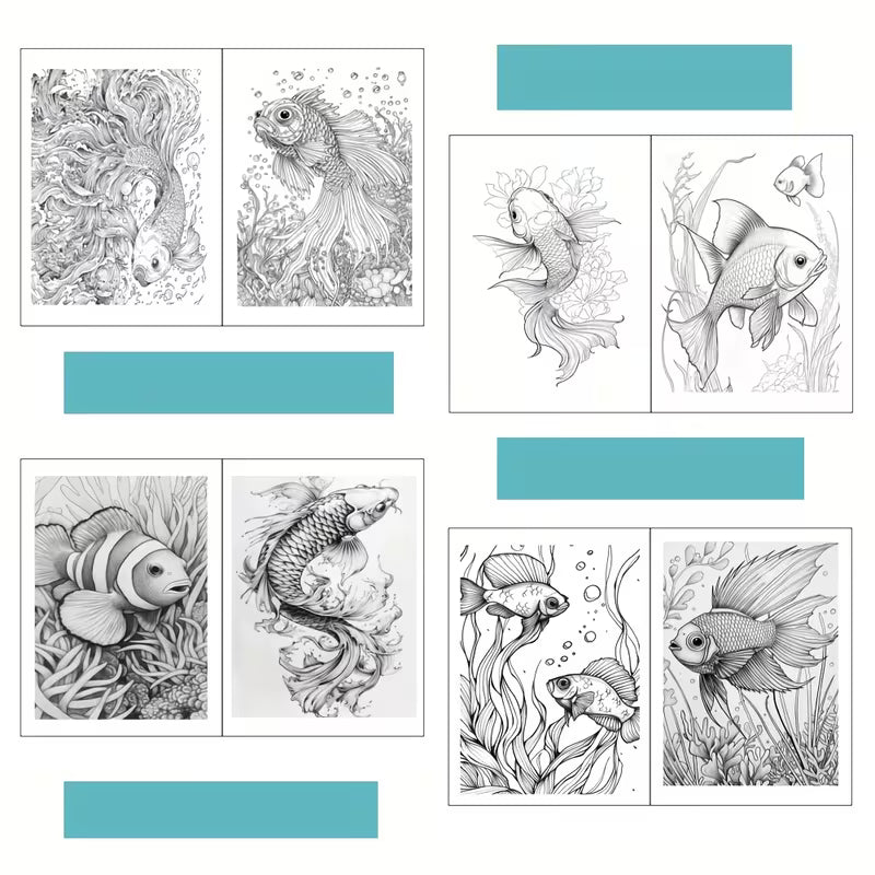 Artistic floral fish coloring book värityskirja